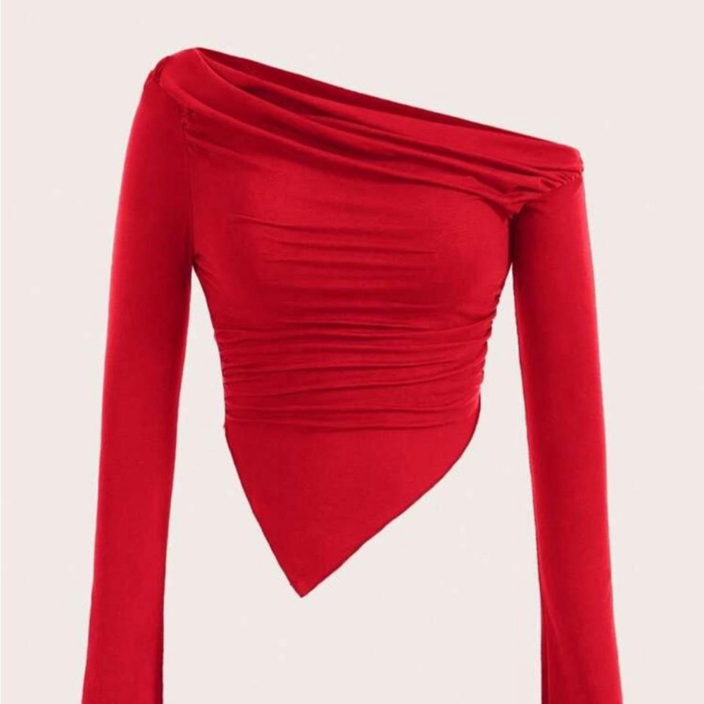 Red Asymmetrical Off-Shoulder Top